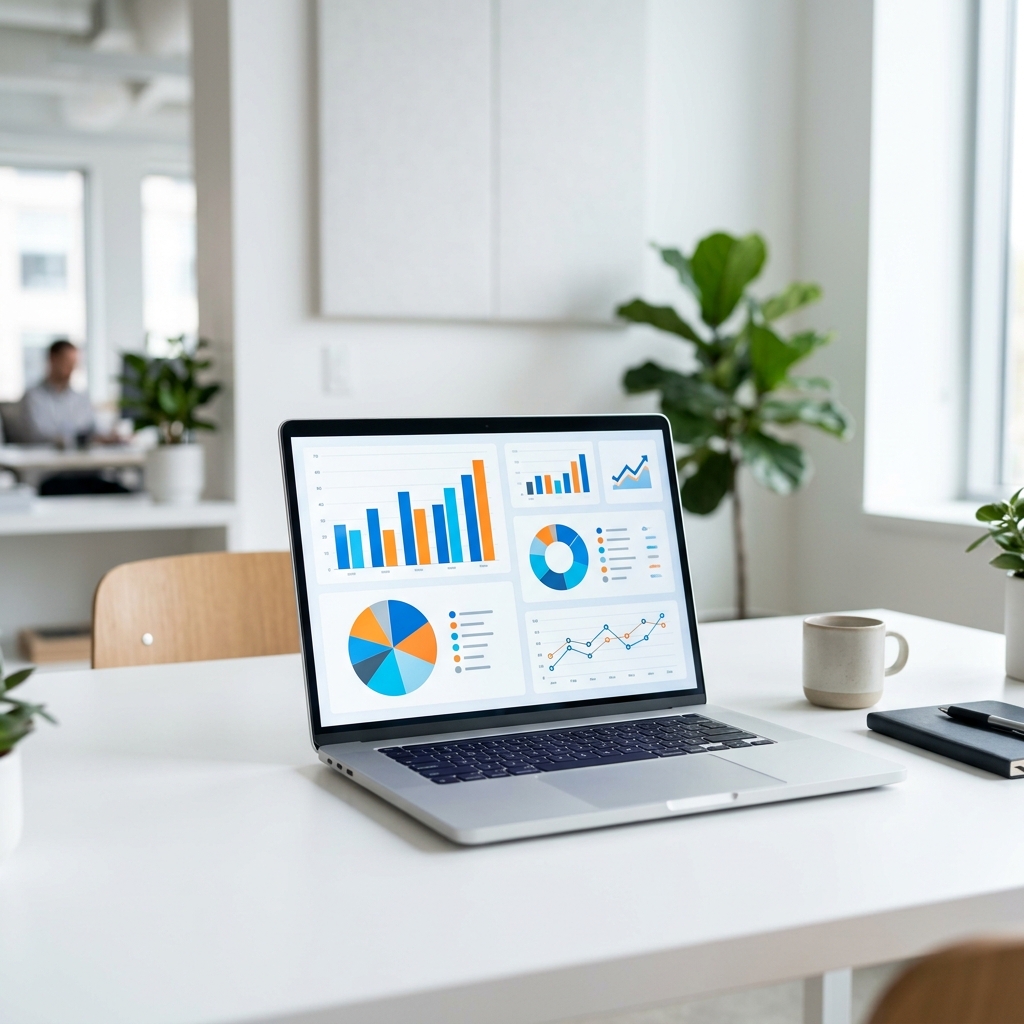 Business analytics displayed on a monitor